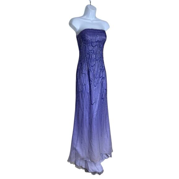 Vintage Alyce Prom Dress 6 Maxi Gown Fairy Y2K Silk Bead Strapless Purple Ombre - Picture 2 of 12